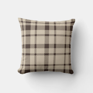 Classic Plaid Tartan Pattern-Dark Brown & Taupe Cushion