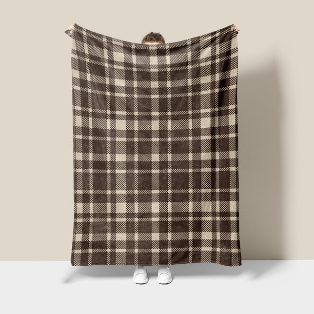 Classic Plaid Tartan Pattern-Dark Brown & Taupe  Fleece Blanket (Creator Uploaded)