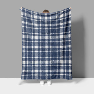 Classic Plaid Tartan Pattern-Dark Navy & White Fleece Blanket