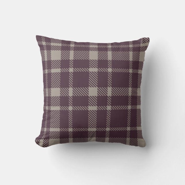 Classic Plaid Tartan Pattern-Eggplant Colour Cushion (Front)