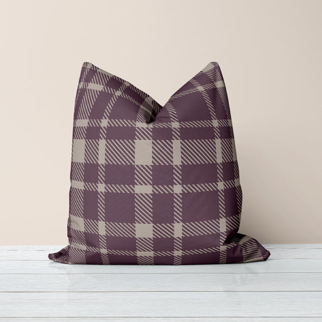 Classic Plaid Tartan Pattern-Eggplant Colour Cushion (Creator Uploaded)