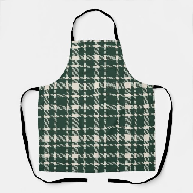 Classic Plaid Tartan Pattern-Emerald & Cream Apron (Front)
