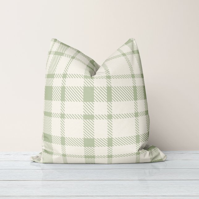 Classic Plaid Tartan Pattern-Mint Green & Cream Cushion (Creator Uploaded)
