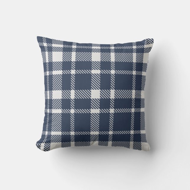 Classic Plaid Tartan Pattern-Navy & White Cushion (Front)