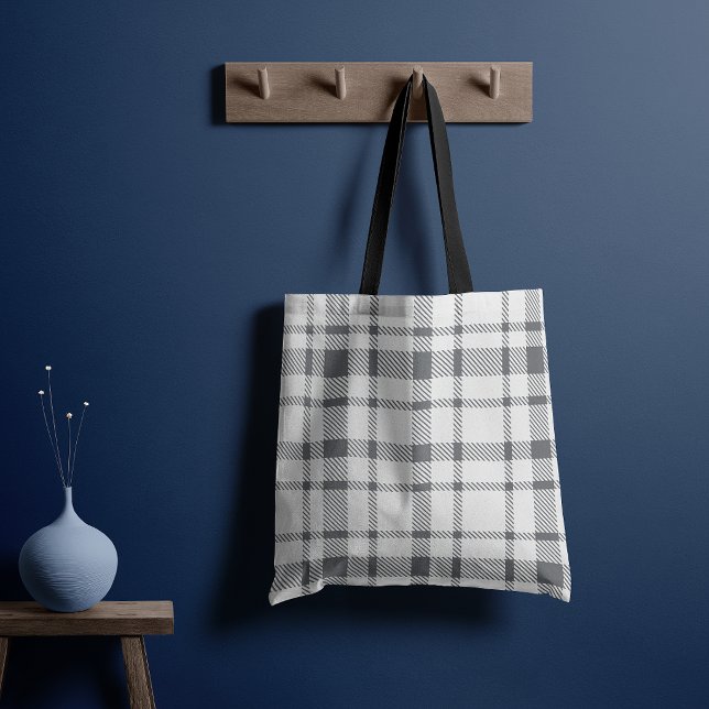 Classic Plaid Tartan Pattern-Neutral Grey & White Tote Bag (Creator Uploaded)