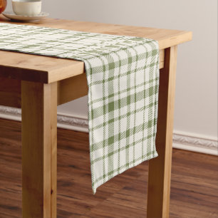 Classic Plaid Tartan Pattern-Olive Green & Cream Short Table Runner