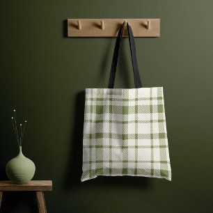 Classic Plaid Tartan Pattern-Olive Green & Cream Tote Bag