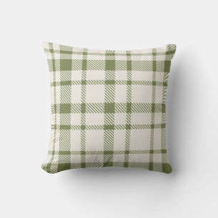 Classic Plaid Tartan Pattern-Olive Green & White Cushion