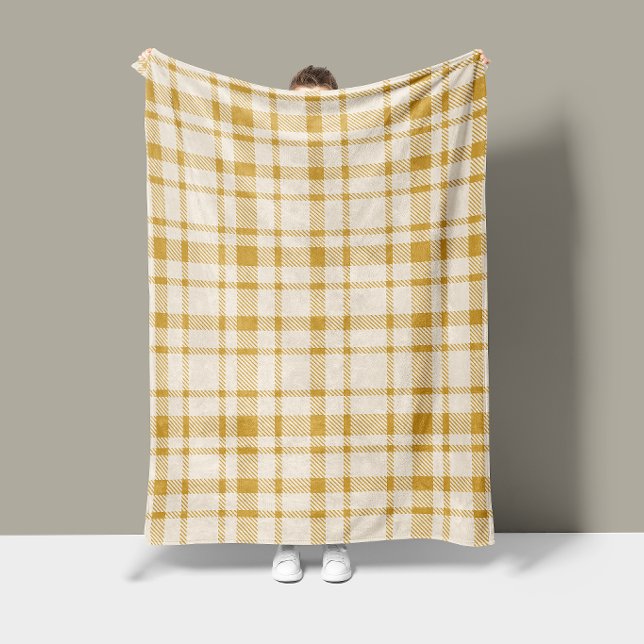 Classic Plaid Tartan Pattern-Yellow & Cream Fleece Blanket (Creator Uploaded)