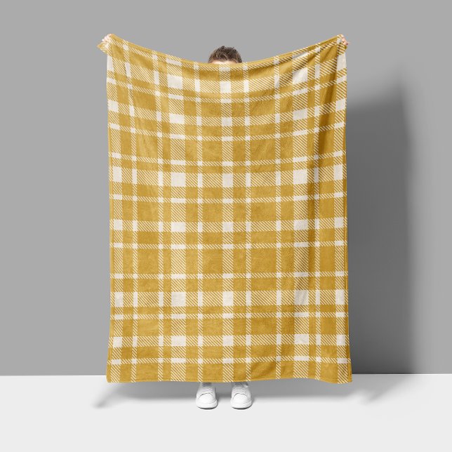 Classic Plaid Tartan Pattern-Yellow Mustard Fleece Blanket (Creator Uploaded)
