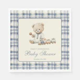 Classic Plaid Teddy Bear Baby Shower Napkin