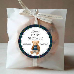 Classic Plaid Teddy Bear Baby Shower Stickers 