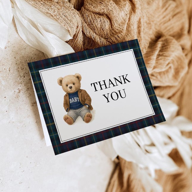Classic Plaid Teddy Bear Baby Shower Thank You  Invitation (Creator Uploaded)