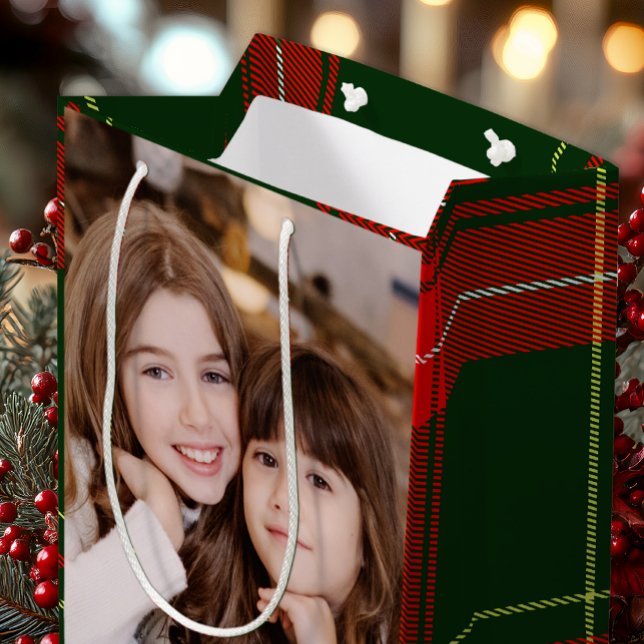 Classic Plaid Two Photo Christmas Medium Gift Bag (Creator Uploaded)