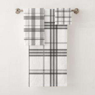 Classic Plaid White and Black Bath Towel Set