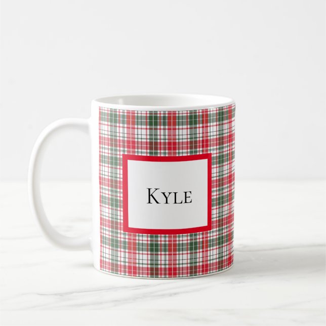 Classic Plaid Winter Tartan Name Personalised   Coffee Mug (Left)