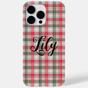 Classic Plaid Winter Tartan Red Name Personalised Case-Mate iPhone 14 Pro Max Case