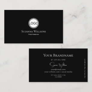 Classic Plain Black with White Circle and Logo Business Card