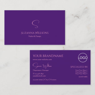 Classic Plain Royal Purple with Monogram and Logo Business Card