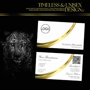 Classic Plain White Gold Decor Logo and QR Code Business Card
