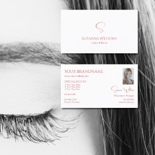 Classic Plain White Red with Monogram and Photo Business Card