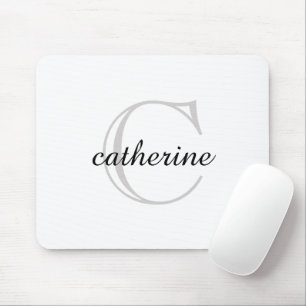 Classic Plain White Script Monogram Mouse Mat
