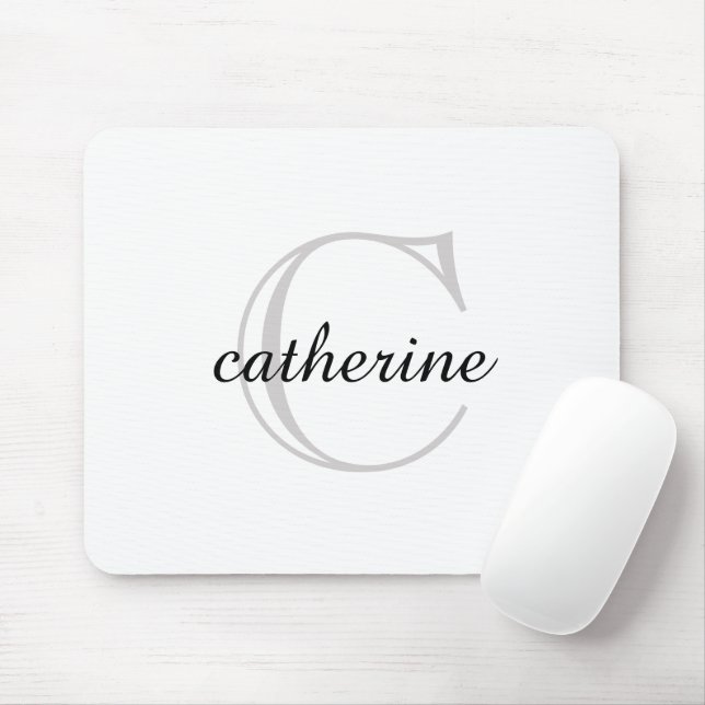 Classic Plain White Script Monogram Mouse Mat (With Mouse)