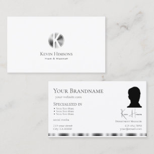 Classic Plain White Silver with Monogram and Photo Business Card