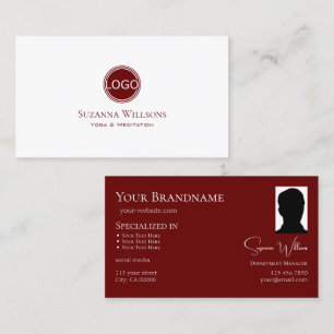 Classic Plain White Wine Red with Logo and Photo Business Card