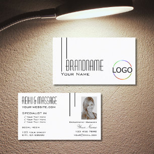 Classic Plain White with Logo & Photo Professional Business Card