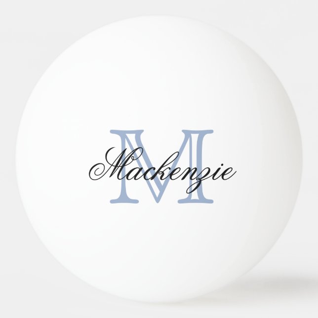 Classic Play | Monogram Name Script Blue Initial Ping Pong Ball (Front)