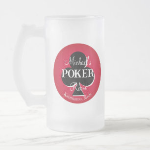 Classic Playing Cards Poker Room Club Frosted Glass Beer Mug