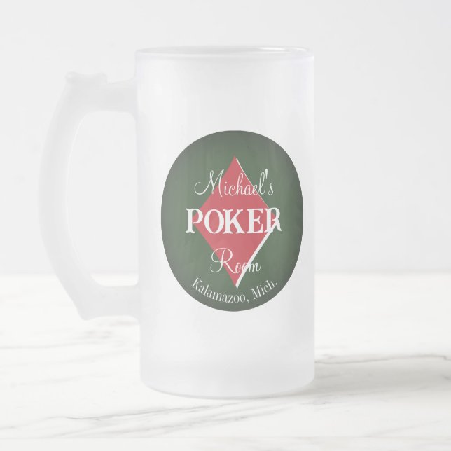 Classic Playing Cards Poker Room Diamond Frosted Glass Beer Mug (Left)
