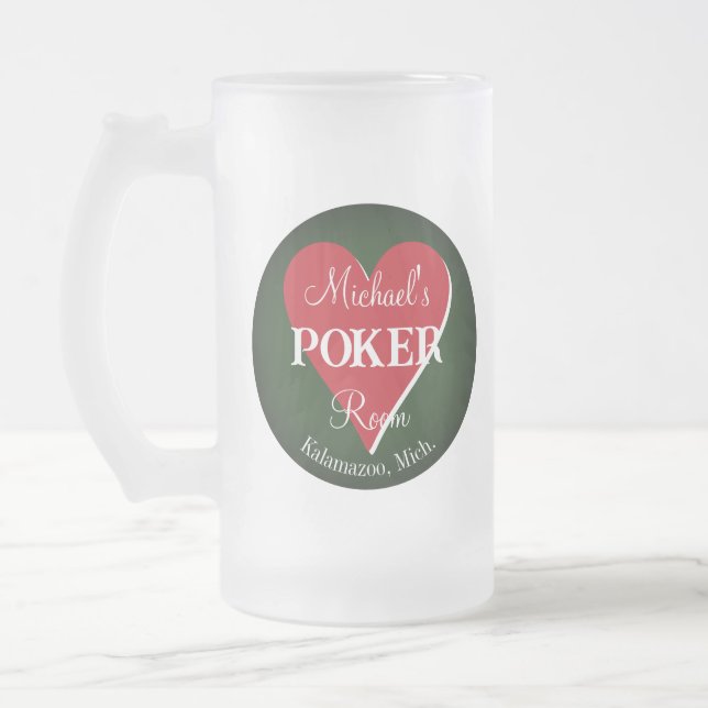 Classic Playing Cards Poker Room Heart Frosted Glass Beer Mug (Left)