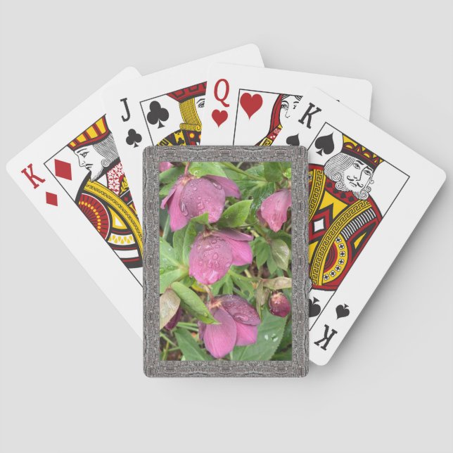 Classic playing cards with pink hellebores (Back)