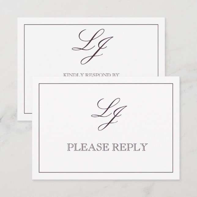 Classic Plum Purple Calligraphy Monogram No Meals RSVP Card (Front/Back)