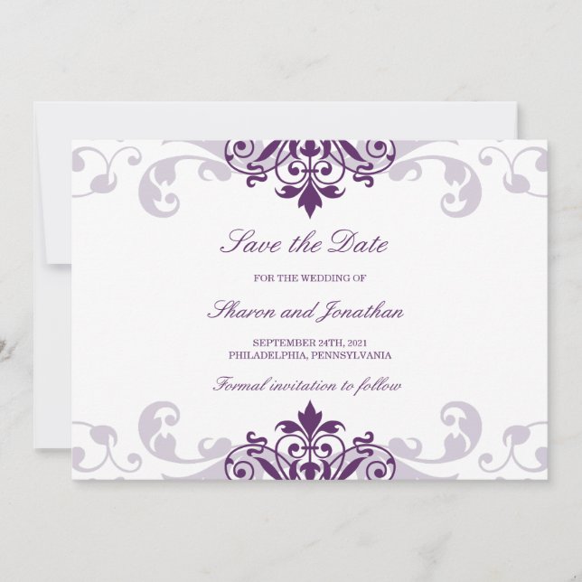 Classic Plum Purple Elegant Ironworks Wedding Save The Date (Front)