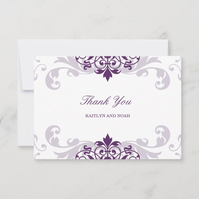 Classic Plum Purple Elegant Ironworks Wedding Thank You Card (Front)
