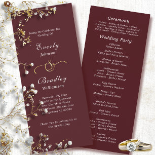 Classic Plum Red White Script Fall Winter Wedding Programme