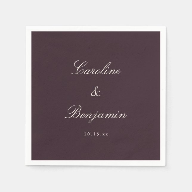 Classic Plum Script Elegant Wedding Custom Name Napkin (Front)