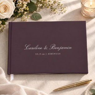 Classic Plum Script Elegant Wedding Custom Names Guest Book
