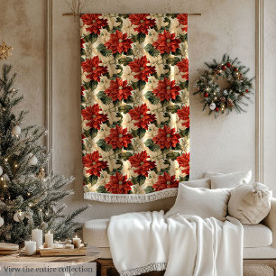Classic Poinsettia Blanket Red & White Rustic Look