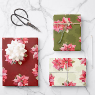 Classic Poinsettia Christmas Flowers Wrapping Paper Sheet