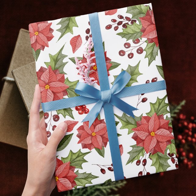 Classic Poinsettia Christmas Pattern Holiday Wrapping Paper (Creator Uploaded)