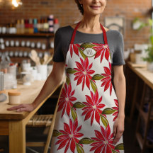 Classic Poinsettia Christmas Red Green Initials