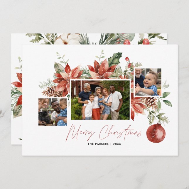 Classic Poinsettia & Greenery | Christmas Photo  (Front/Back)