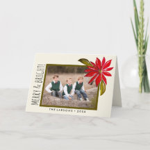 Classic Poinsettia Simple Family Photo Christmas