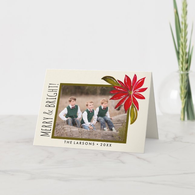 Classic Poinsettia Simple Family Photo Christmas Holiday Card (Front)