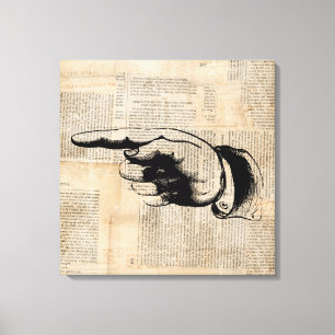 Classic Pointing Finger Art Newspaper Background Canvas Print