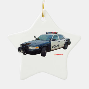 Classic_Police_Car_Black_White Ceramic Tree Decoration